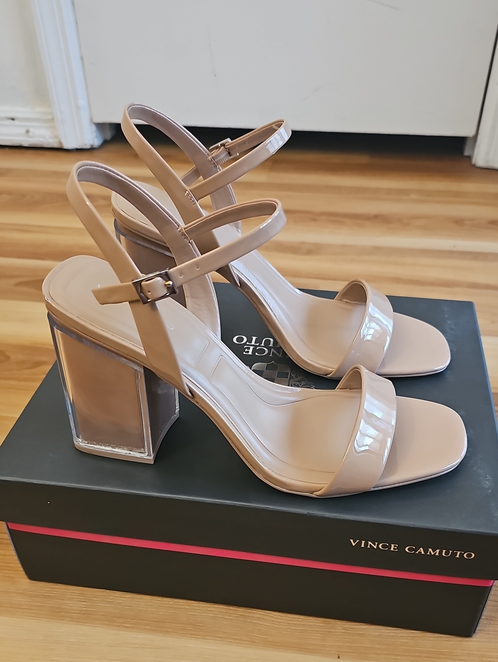 NEW Vince Camuto "Herrican" Blush Patent Block Heel Sandals